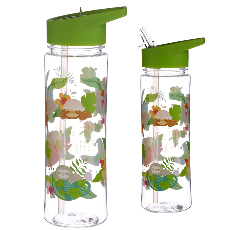 Just Hanging Around Faultier wiederverwendbare Plastik-Wasserflasche mit faltbarem Strohhalm 550ml