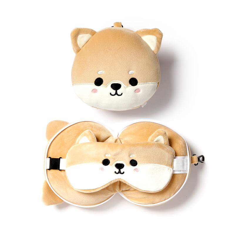 Relaxeazzz Plüsch Shiba Inu Hund Reisekissen & Augenmaske