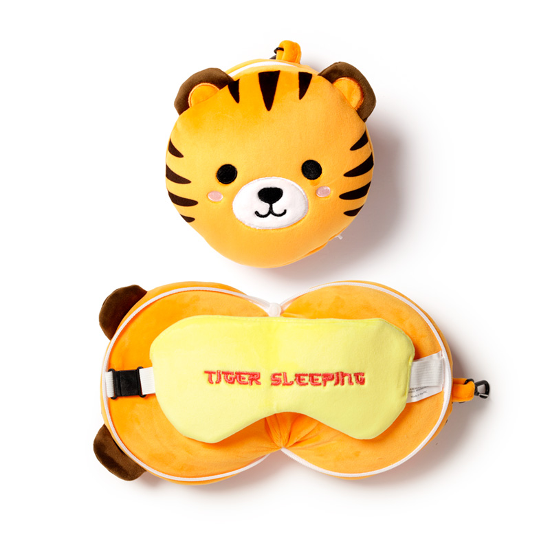Relaxeazzz Plüsch Tiger Reisekissenmit Augenmaske