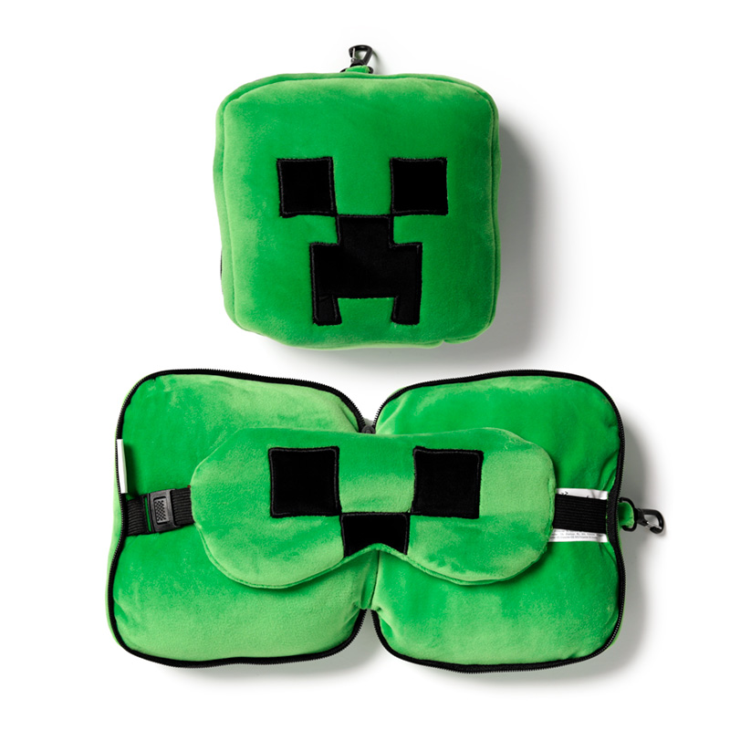 Relaxeazzz Plüsch Minecraft Creeper Reisekissen & Augenmaske