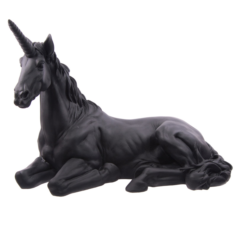 Liegendes Einhorn Gartenornament, Schwarz