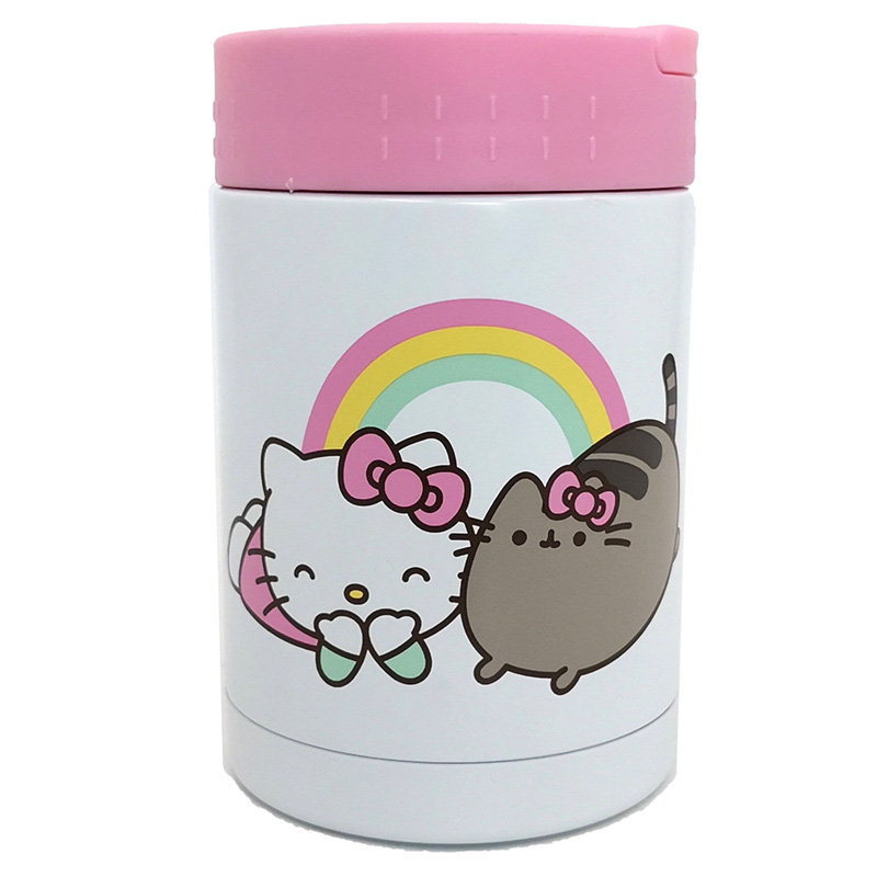 Hello Kitty & Pusheen die Katze wiederverwendbarer Thermobehälter isoliertes Speisegefäß / Brotzeittopf aus Edelstahl 500ml