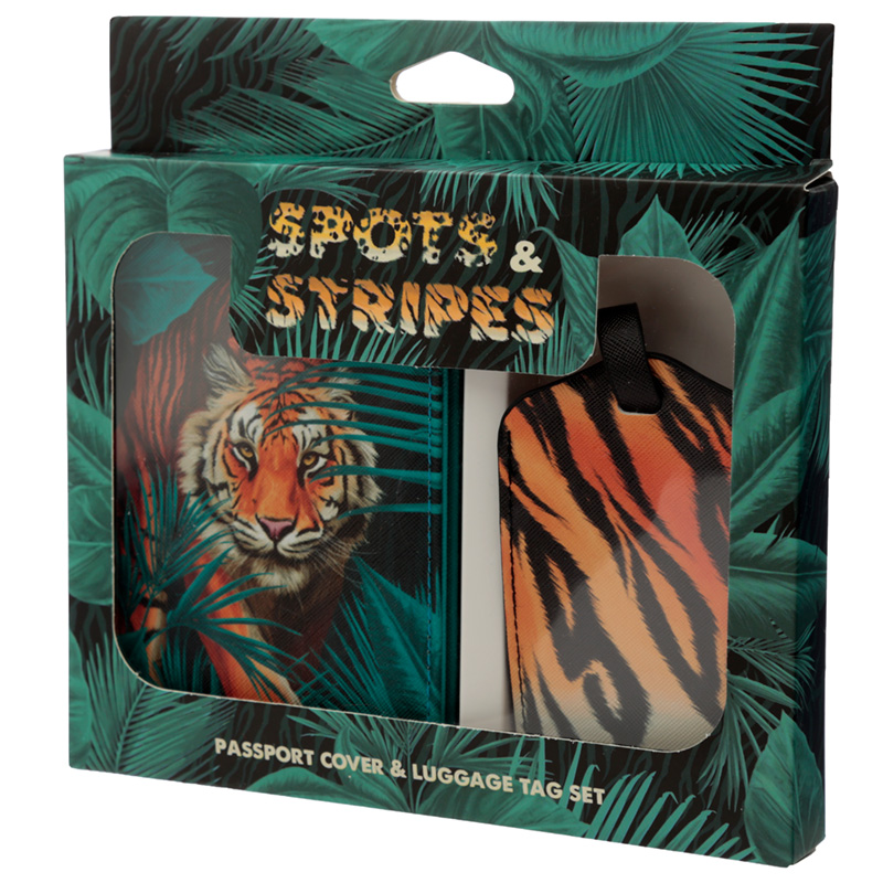 Spots and Stripes Großkatze Reisepasshülle und Gepäckanhänger Set
