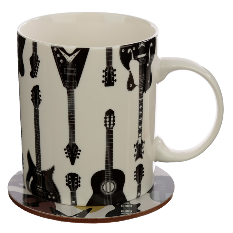 Headstock Gitarre Tasse & Untersetzer Set aus Porzellan