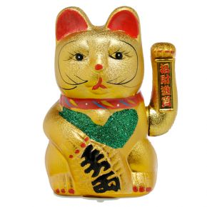 Glückskatze - Maneki-neko - Winkekatze Solar - ovaler Sockel - 14