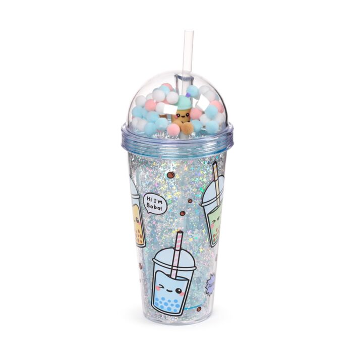 Foodiemals Bubble Tea Doppelwandiger Trinkbecher mit Strohhalm & Glücksbringer