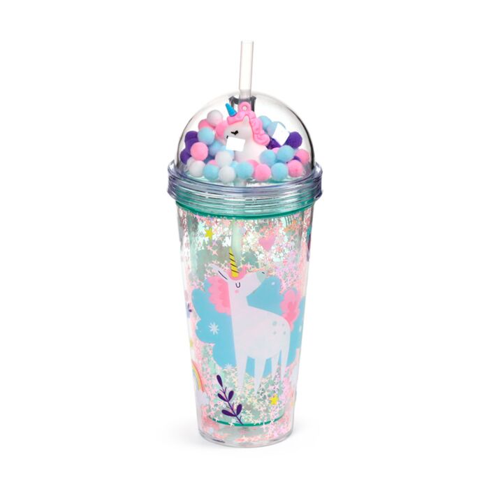 Unicorn Magic Einhorn Doppelwandiger Trinkbecher mit Strohhalm & Glücksbringer