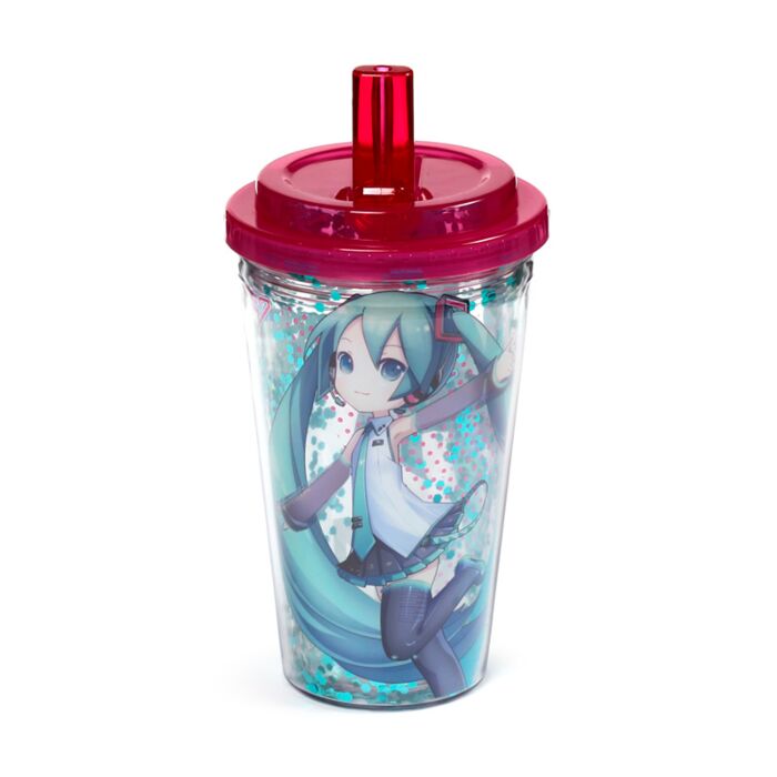 Bruchsicherer doppelwandiger Hatsune Miku-Becher und Strohhalm