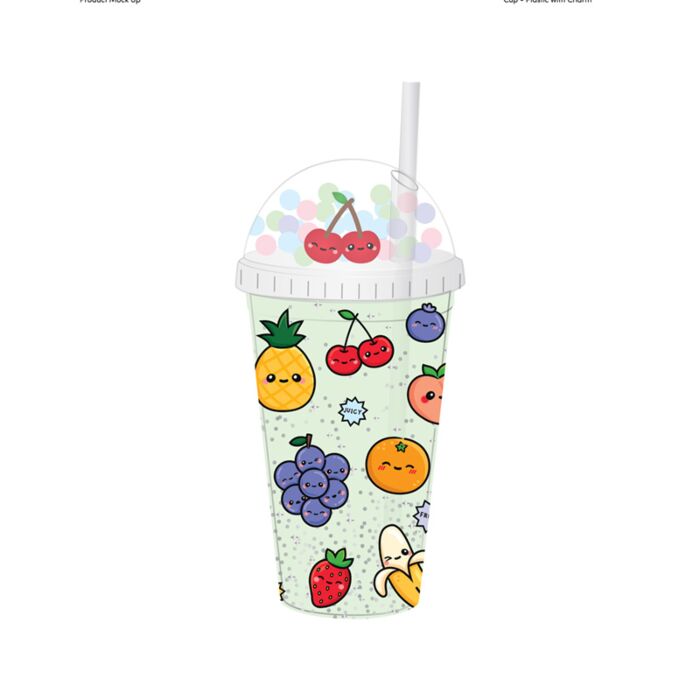 Foodiemals Fruit Obst Doppelwandiger Trinkbecher mit Strohhalm & Glücksbringer