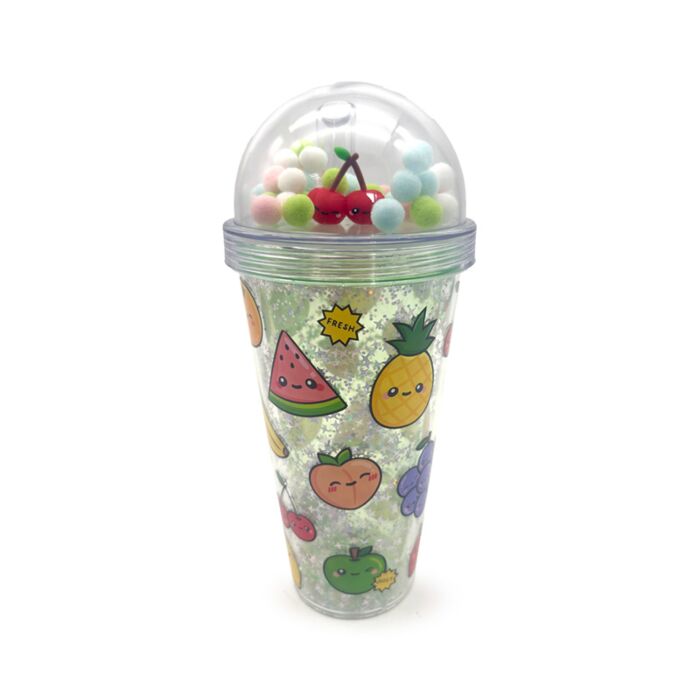 Foodiemals Fruit Obst Doppelwandiger Trinkbecher mit Strohhalm & Glücksbringer