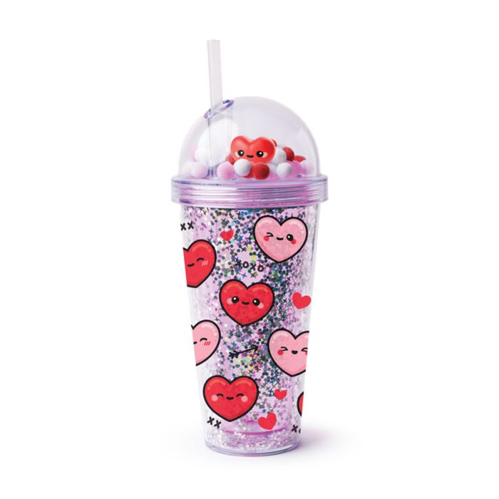 J'Adoramal's Heart Herz Doppelwandiger Becher mit Deckel, Strohhalm & Glücksbringern