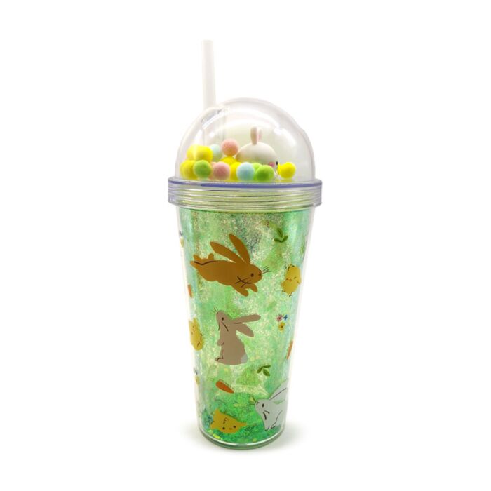 Springtime Frühling Hasen Doppelwandiger Becher mit Deckel, Strohhalm & Glücksbringern