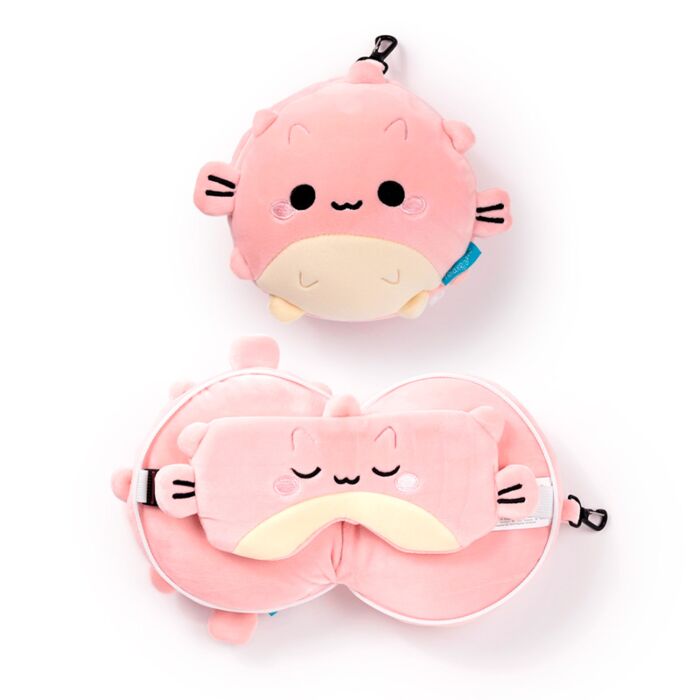 Relaxeazzz Plüsch Adoramals Puff der Kugelfisch Reisekissen & Schlafmaske 