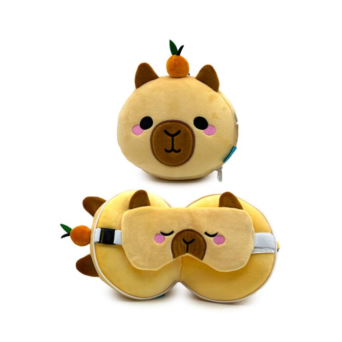 Relaxeazzz Duke the Capybara Wasserschwein Plüsch Reisekissen & Schlafmaske