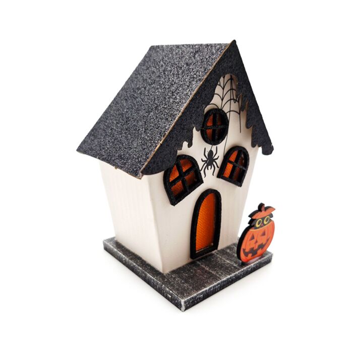 Spooky Spukhaus mit Kürbis & Spinne Halloween LED Dekoration