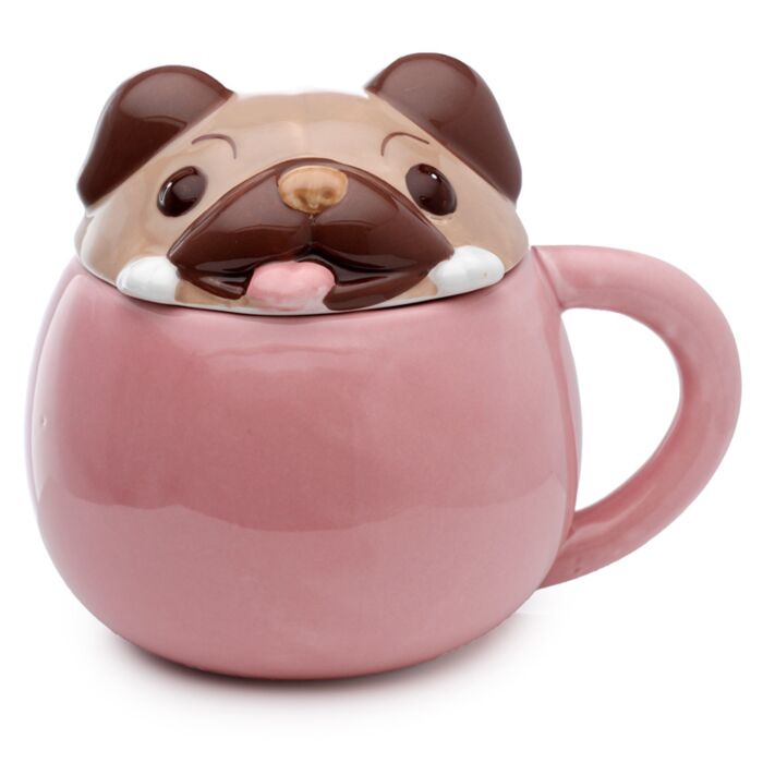 Mopps der Mops Hund Tasse mit Tier-Deckel