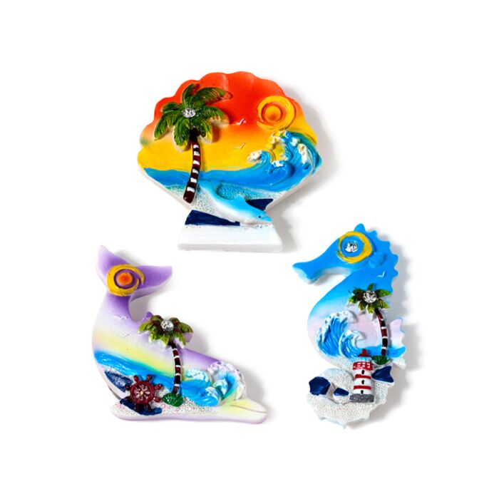 An der Küste Souvenir-Magnet Seepferdchen, Muscheln & Delphine