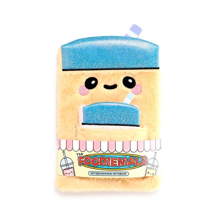 Foodiemals Bubble Tea Plüsch-Notizbuch mit Tasche & Mini-Notizbuch