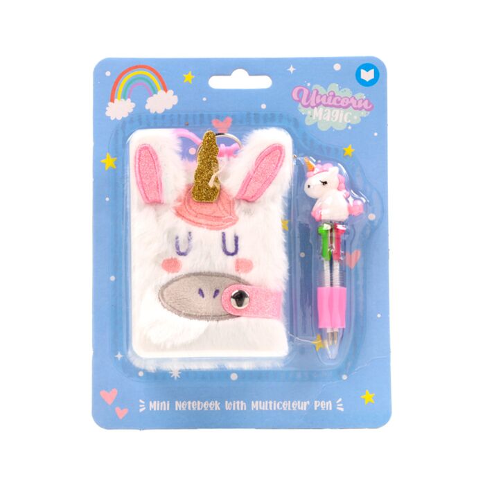 Unicorn Magic Einhorn Plüsch A7 Mini Notizbuch & 4-Farb-Kugelschreiber