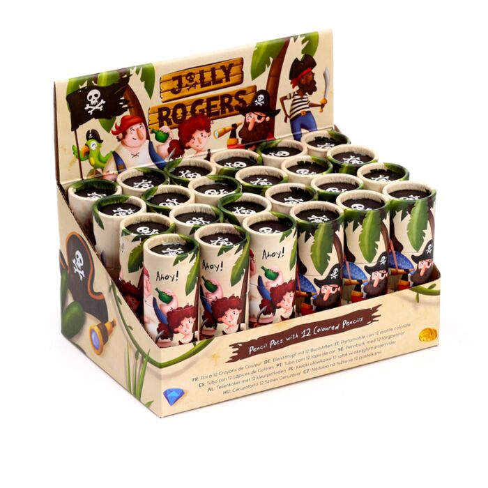Jolly Rogers Piraten Stiftebox mit 12 Buntstiften