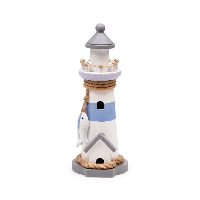Strand-Souvenir - Leuchtturm Figur mit weißen Fischen