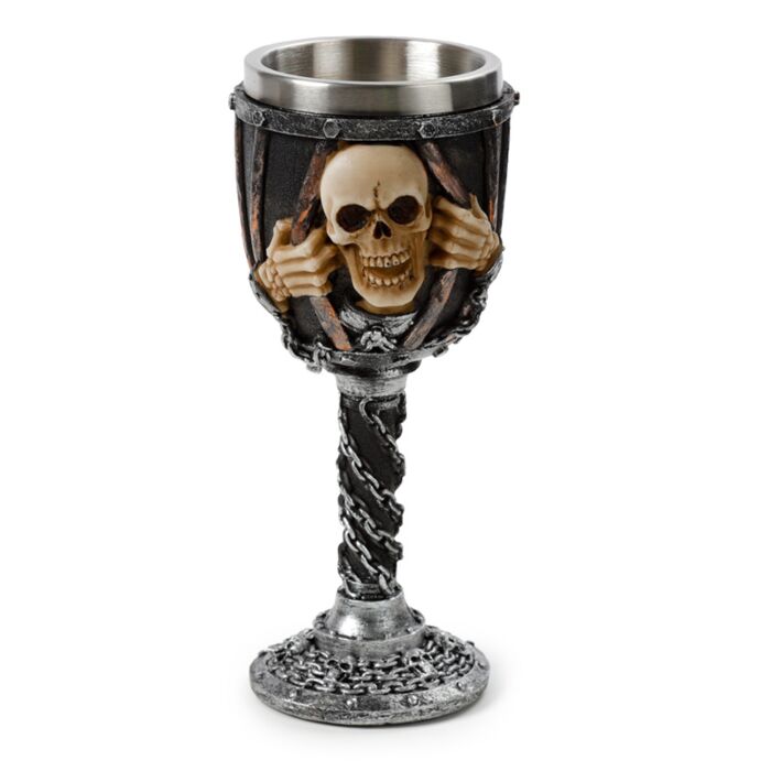Totenkopf mit Ketten dekorativer Kelch
