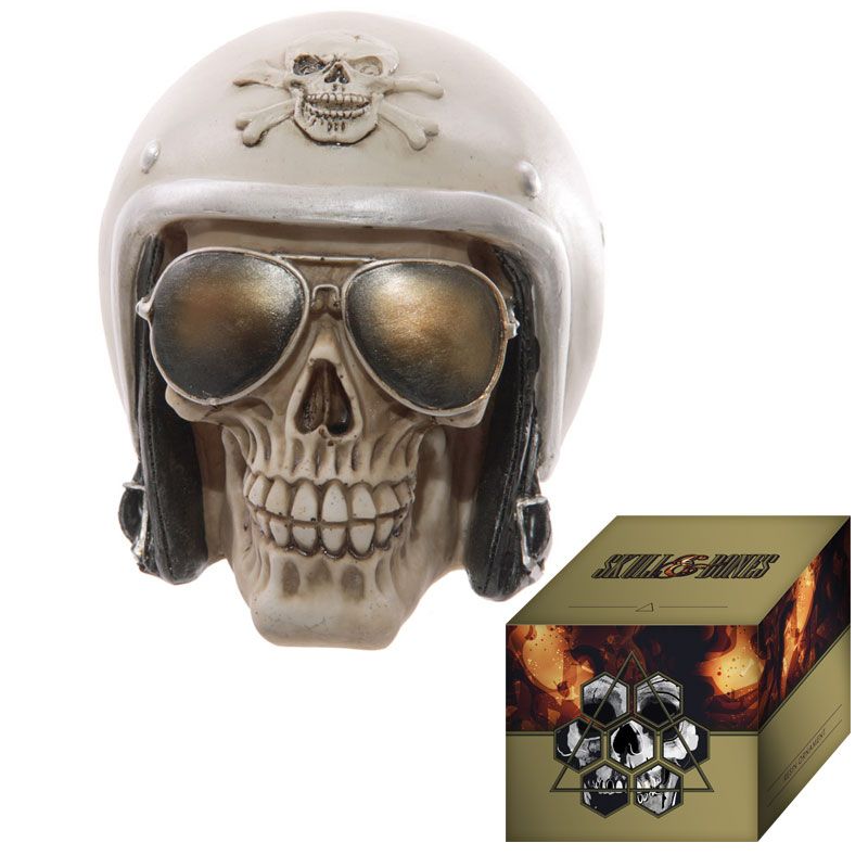 Grauenhafter Totenkopf mit Helm und Sonnenbrille
