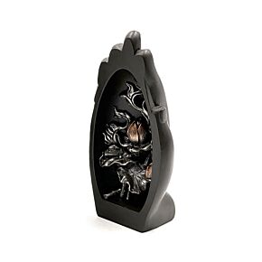 Lotus-Pflanze in einer ausgehöhlten Hand Schwarz-Silber