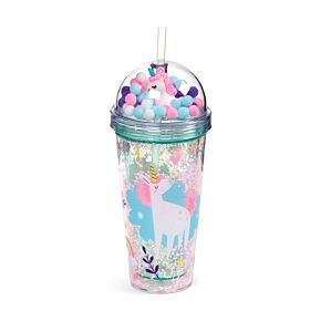 Unicorn Magic Einhorn doppelwandiger Becher & Strohhalm mit Anhängern