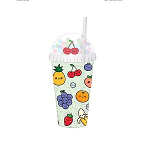 Foodiemals Fruit Obst Doppelwandiger Trinkbecher mit Strohhalm & Glücksbringer