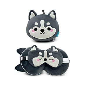 Relaxeazzz Luna the Husky Schlittenhund Plüsch Reisekissen & Schlafmaske