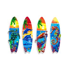 An der Küste 3D Souvenir-Magnet  Tropische Meeresbewohner in Surfbrettform