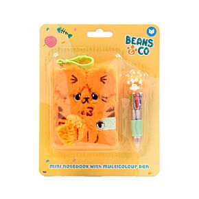 Beans & Co Cat Katze Plüsch A7 Mini Notizbuch & 4-Farb-Kugelschreiber