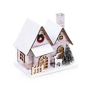 Weihnachtshaus mit Rentier & Tanne LED-Dekoration
