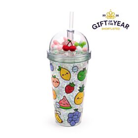 Foodiemals Fruit Obst Doppelwandiger Trinkbecher mit Strohhalm & Glücksbringer
