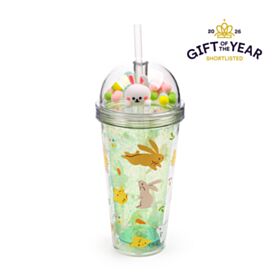 Springtime Frühling Hasen Doppelwandiger Becher mit Deckel, Strohhalm & Glücksbringern
