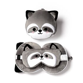 Relaxeazzz Waschbär Plüsch Reisekissen & Schlafmaske