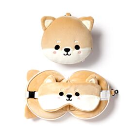 Relaxeazzz Shiba Inu Hund Plüsch Reisekissen & Schlafmaske