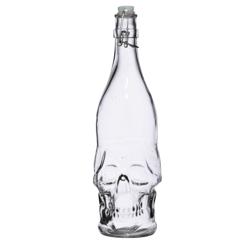 Totenkopf Wasserflasche aus klarem Glas 1L 