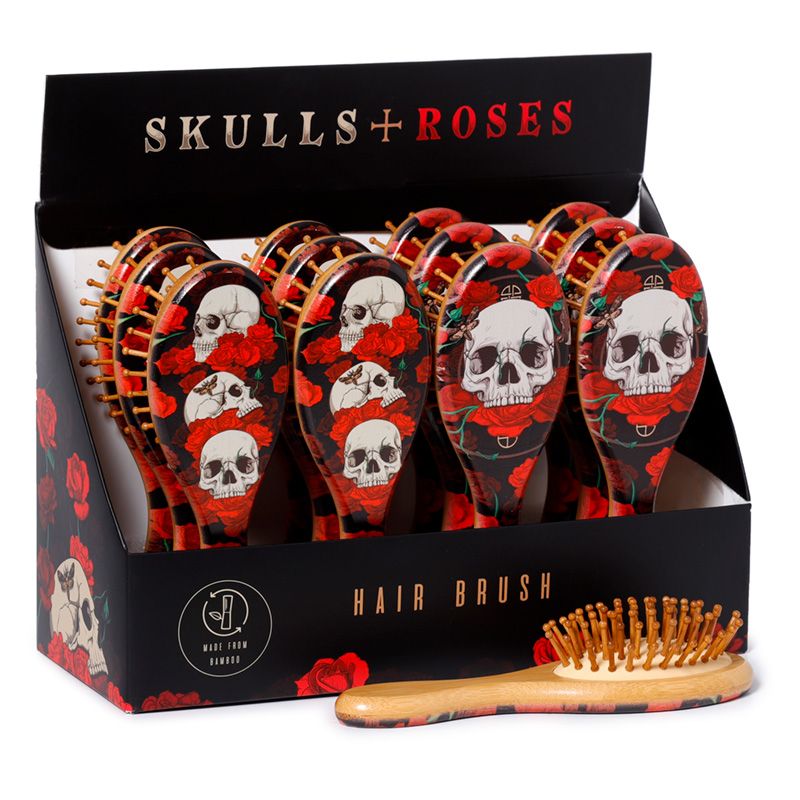 Skulls & Roses Totenkopf Haarbürste aus 100 % Bambus