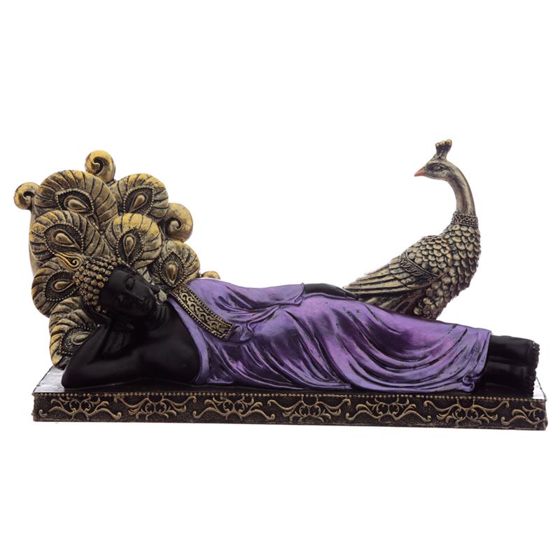 Lila und Schwarzer Thai Buddha mit Pfau