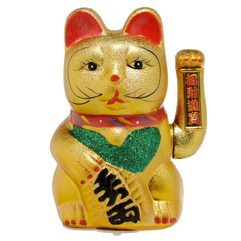 Maneki Neko Winkende Glückskatze, Augen Offen 21cm