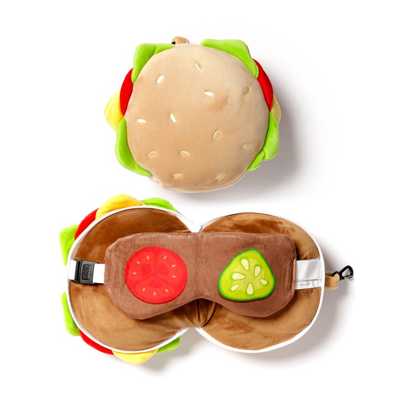 Relaxeazzz Plüsch Fast Food Burger Reisekissen & Augenmaske