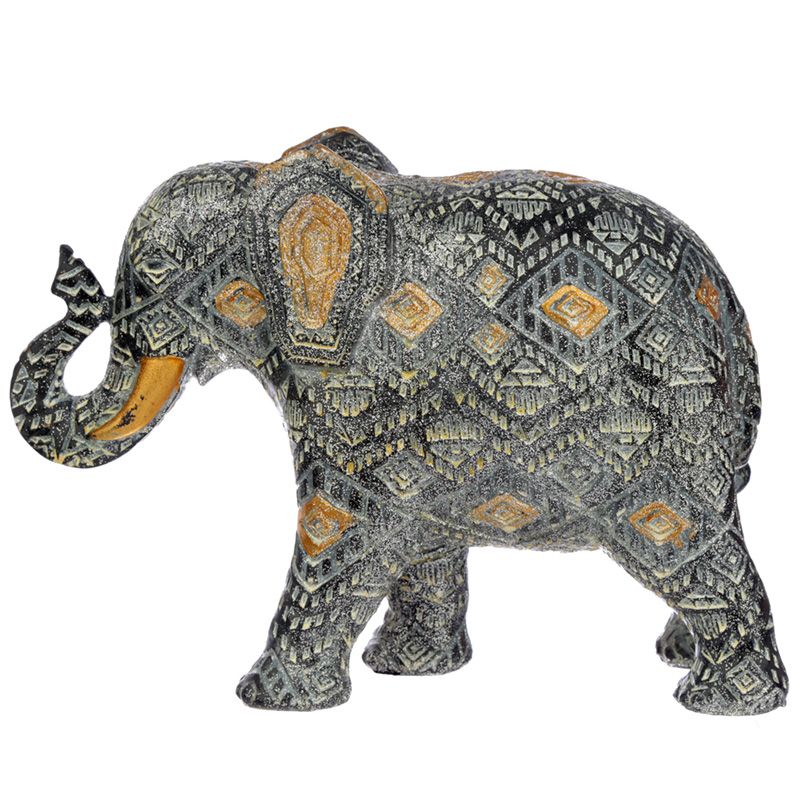 Geometrische Schwarz und Gold MittelgroßerThai Elefant Figur