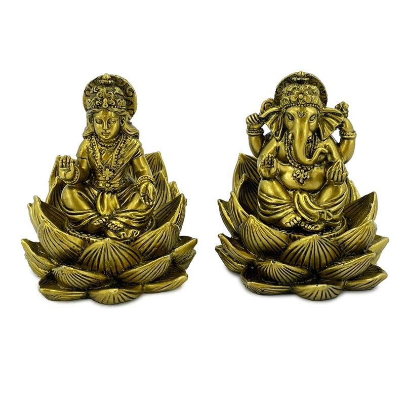 Goldener Ganesh & Lakshmi Lotos 2er Set