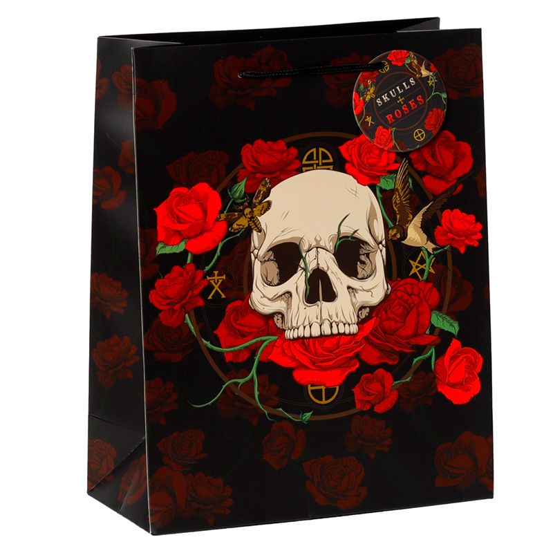 Skulls & Roses Totenkopf rote Rosen Geschenktasche - (L)