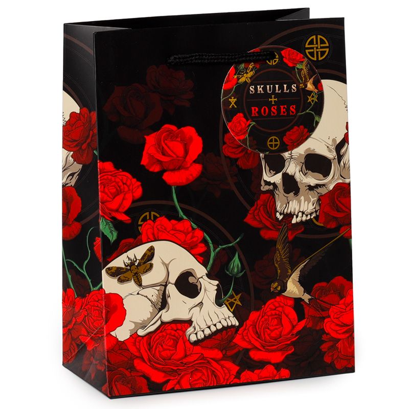 Skulls & Roses Totenkopf rote Rosen Geschenktasche - (M)
