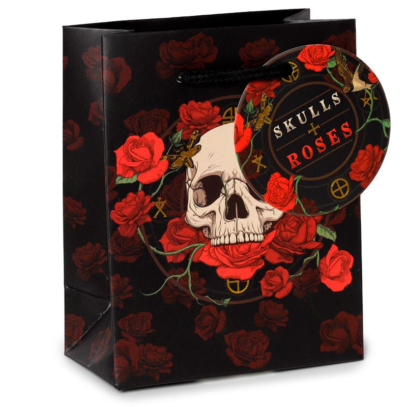 Skulls & Roses Totenkopf rote Rosen Geschenktasche - (S)