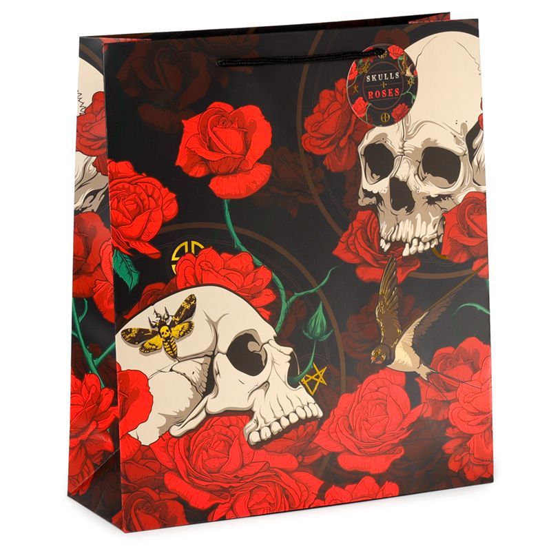 Skulls & Roses Totenkopf rote Rosen Geschenktasche - (XL)