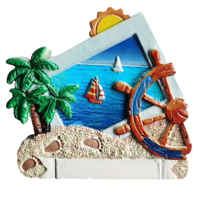 An der Küste 3D Souvenir-Magnet - Palme & Schiffsrad